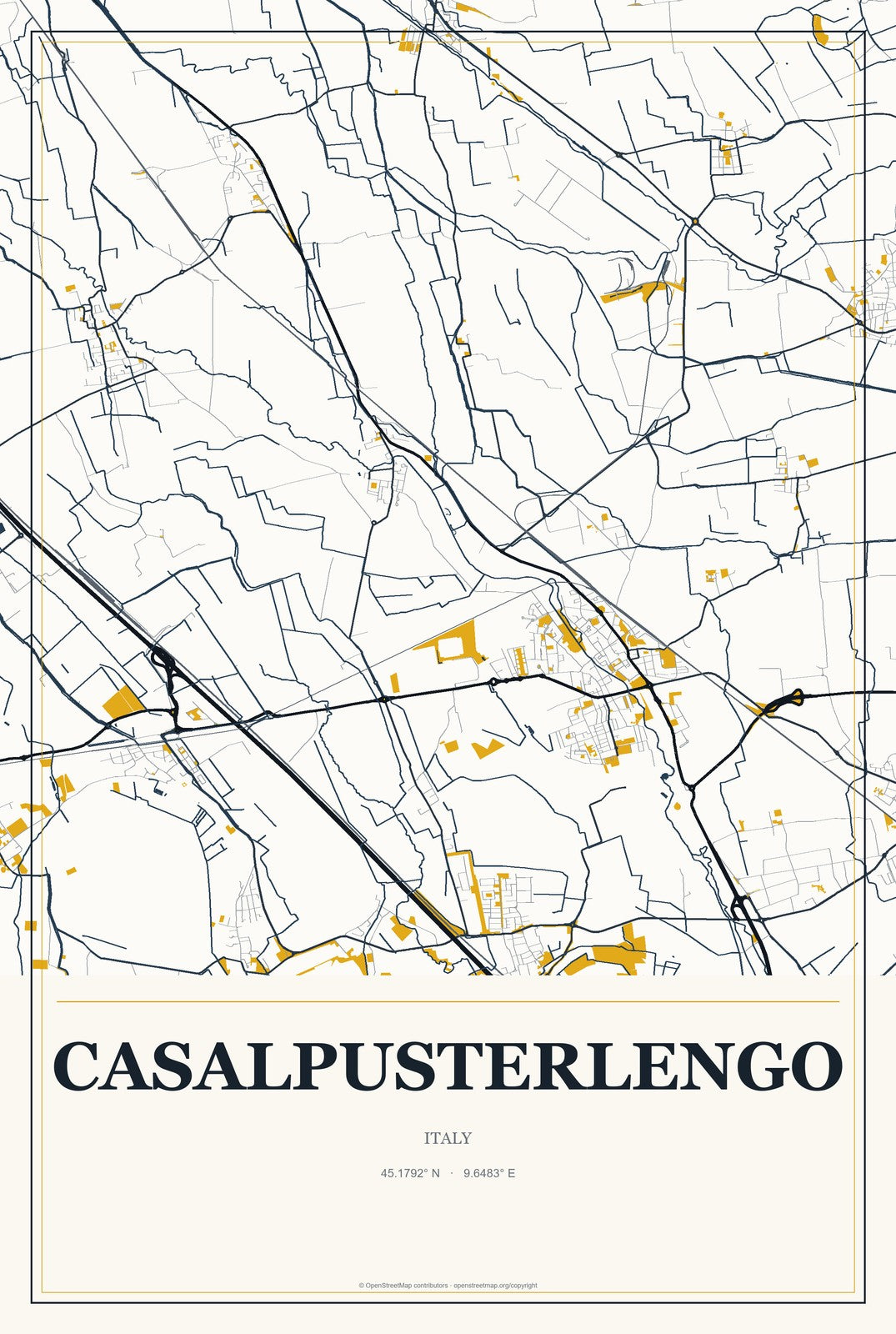 Casalpusterlengo, Italy City Map Aluminum Sign in Citrine Modern style