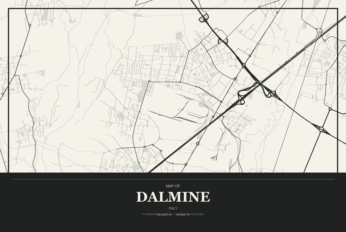 Dalmine, Italy City Map Aluminum Sign in Museum Plaque style