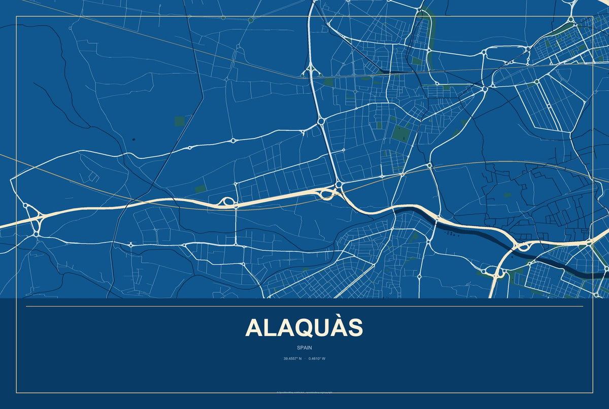 Alaquàs, Spain City Map Aluminum Sign in Harbor Cobalt style