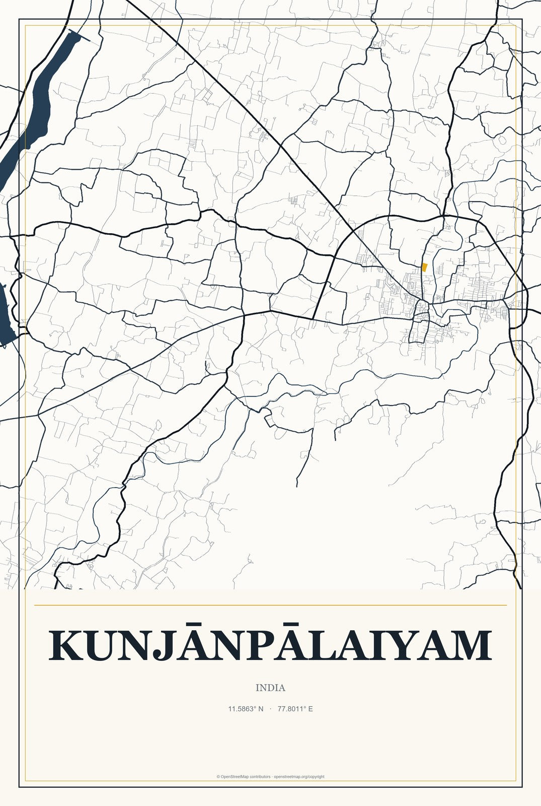 Kunjānpālaiyam, India City Map Aluminum Sign in Citrine Modern style