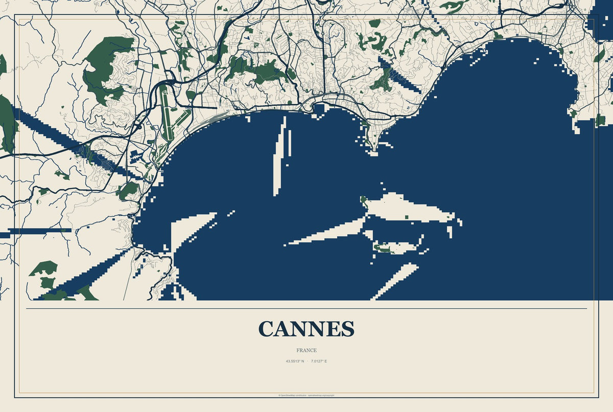 Cannes, France City Map Aluminum Sign in Coastal Cutout style