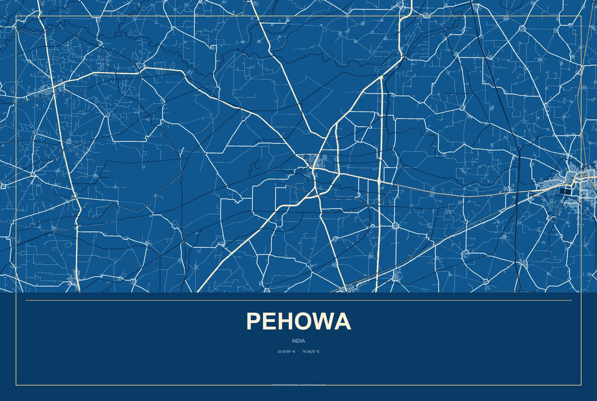 Pehowa, India City Map Aluminum Sign in Harbor Cobalt style