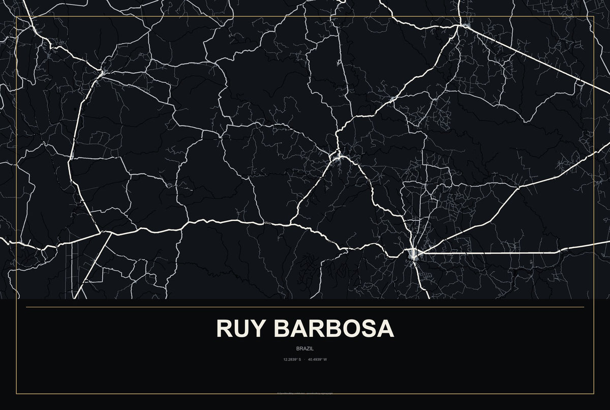 Ruy Barbosa, Brazil City Map Aluminum Sign in Metropolitan Noir style