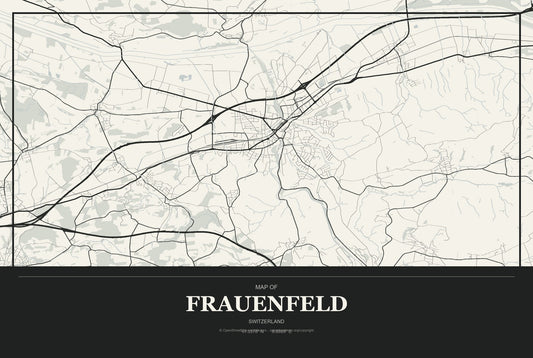 Frauenfeld, Switzerland City Map Aluminum Sign in Museum Plaque style
