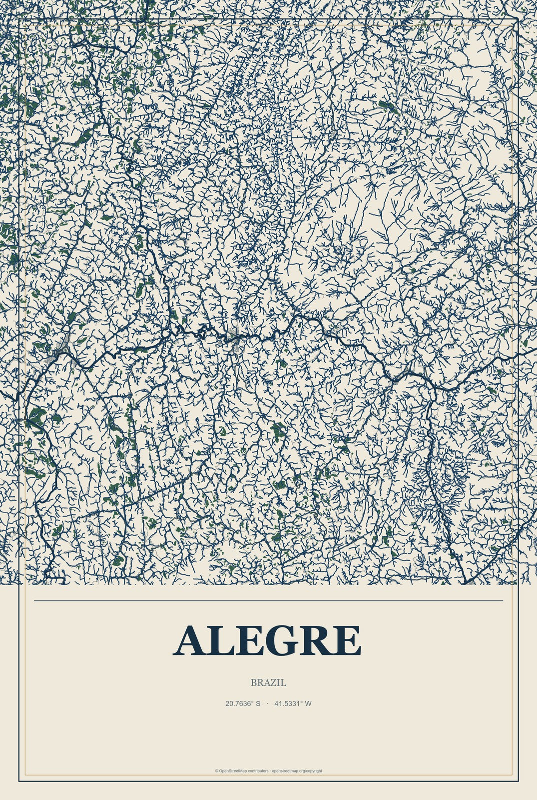 Alegre, Brazil City Map Aluminum Sign in Coastal Cutout style