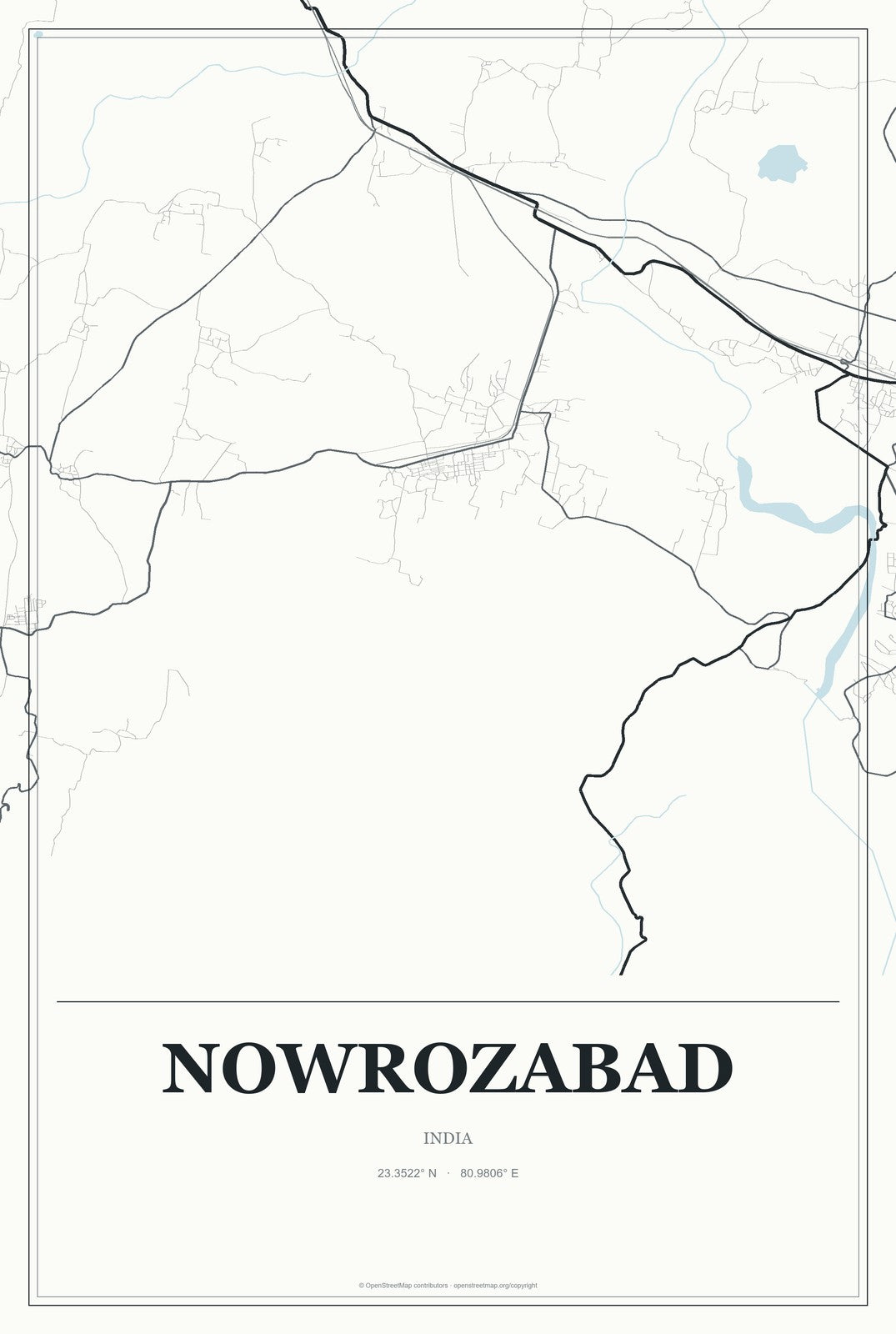 Nowrozabad, India City Map Aluminum Sign in Gallery Air style