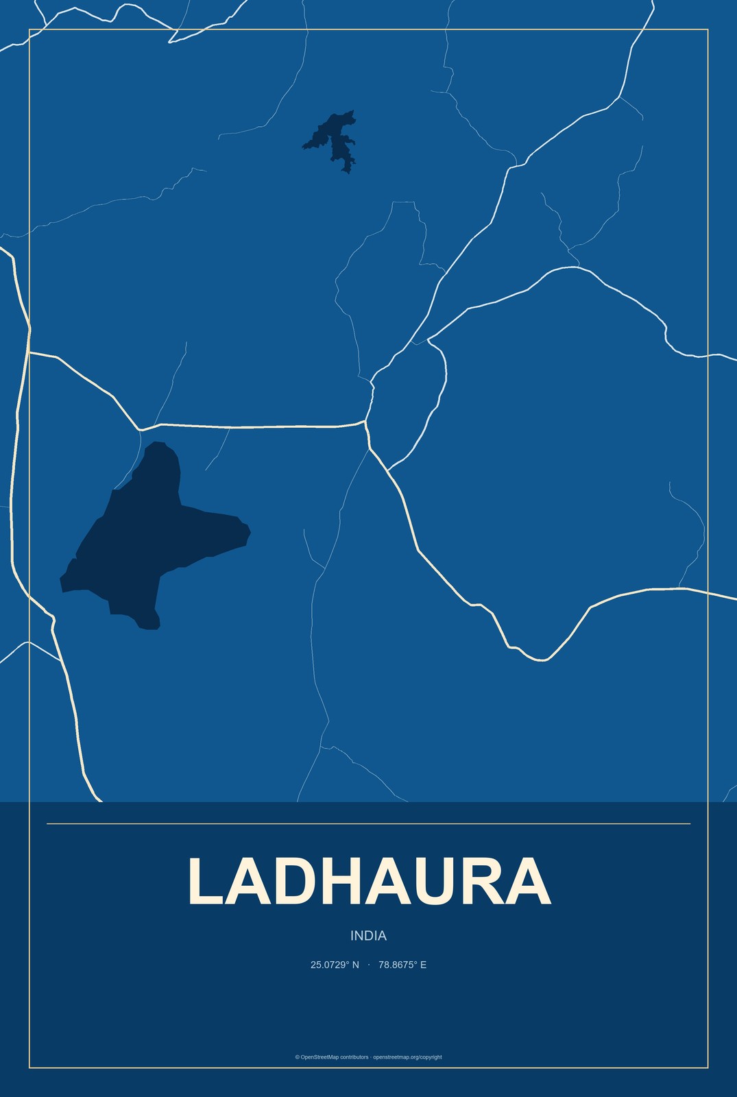 Ladhaura, India City Map Aluminum Sign in Harbor Cobalt style