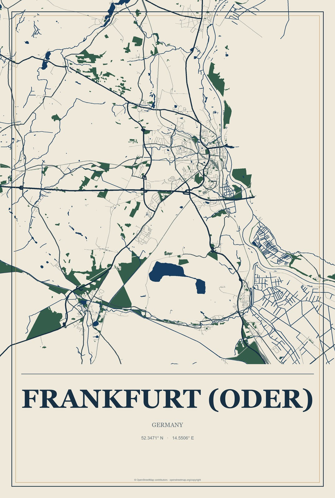 Frankfurt (Oder), Germany City Map Aluminum Sign in Coastal Cutout style