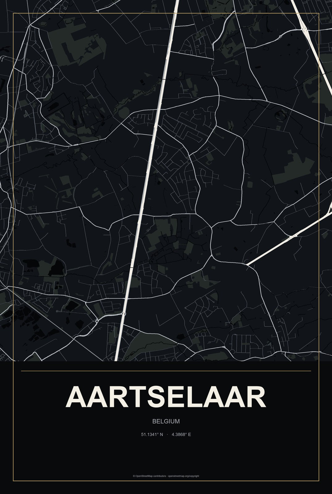 Aartselaar, Belgium City Map Aluminum Sign in Metropolitan Noir style
