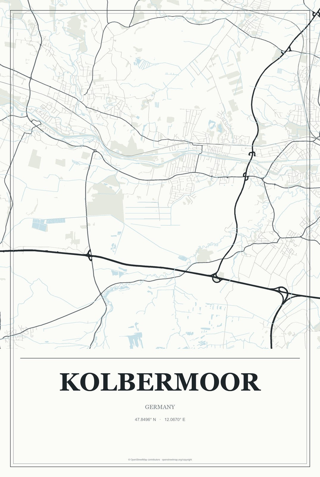 Kolbermoor, Germany City Map Aluminum Sign in Gallery Air style