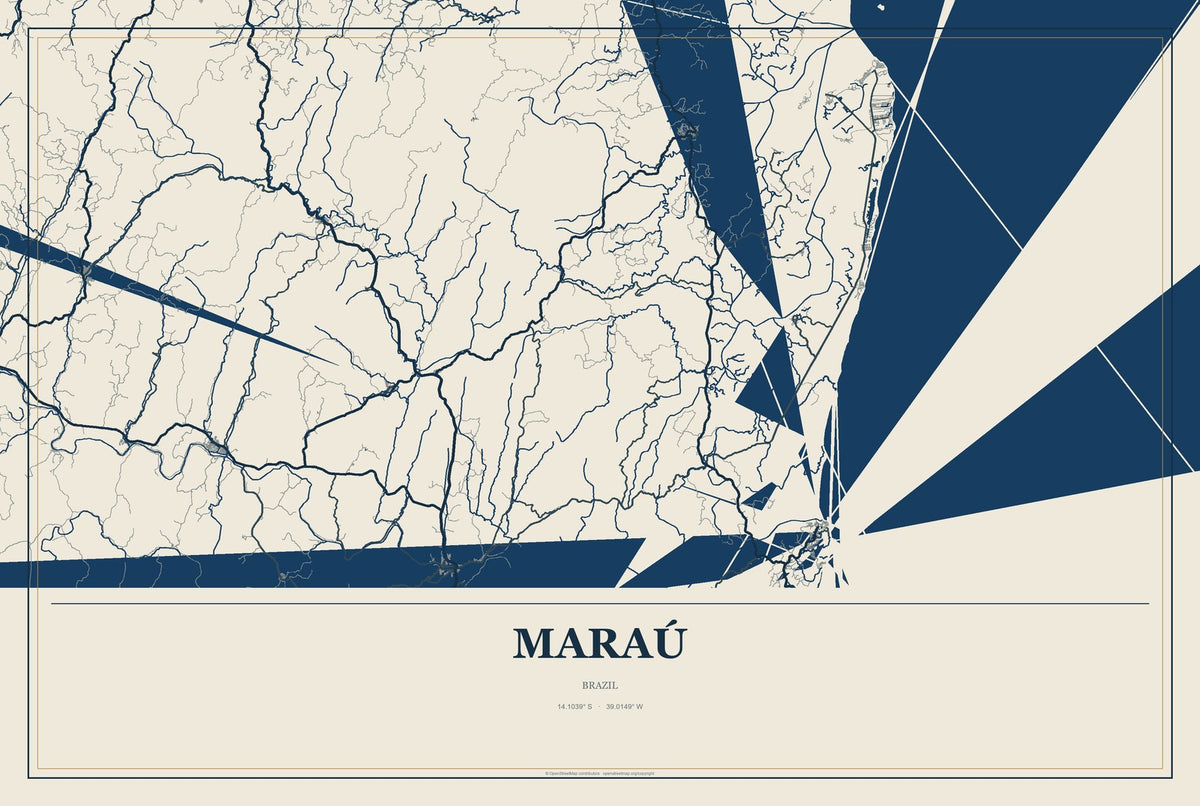 Maraú, Brazil City Map Aluminum Sign in Coastal Cutout style