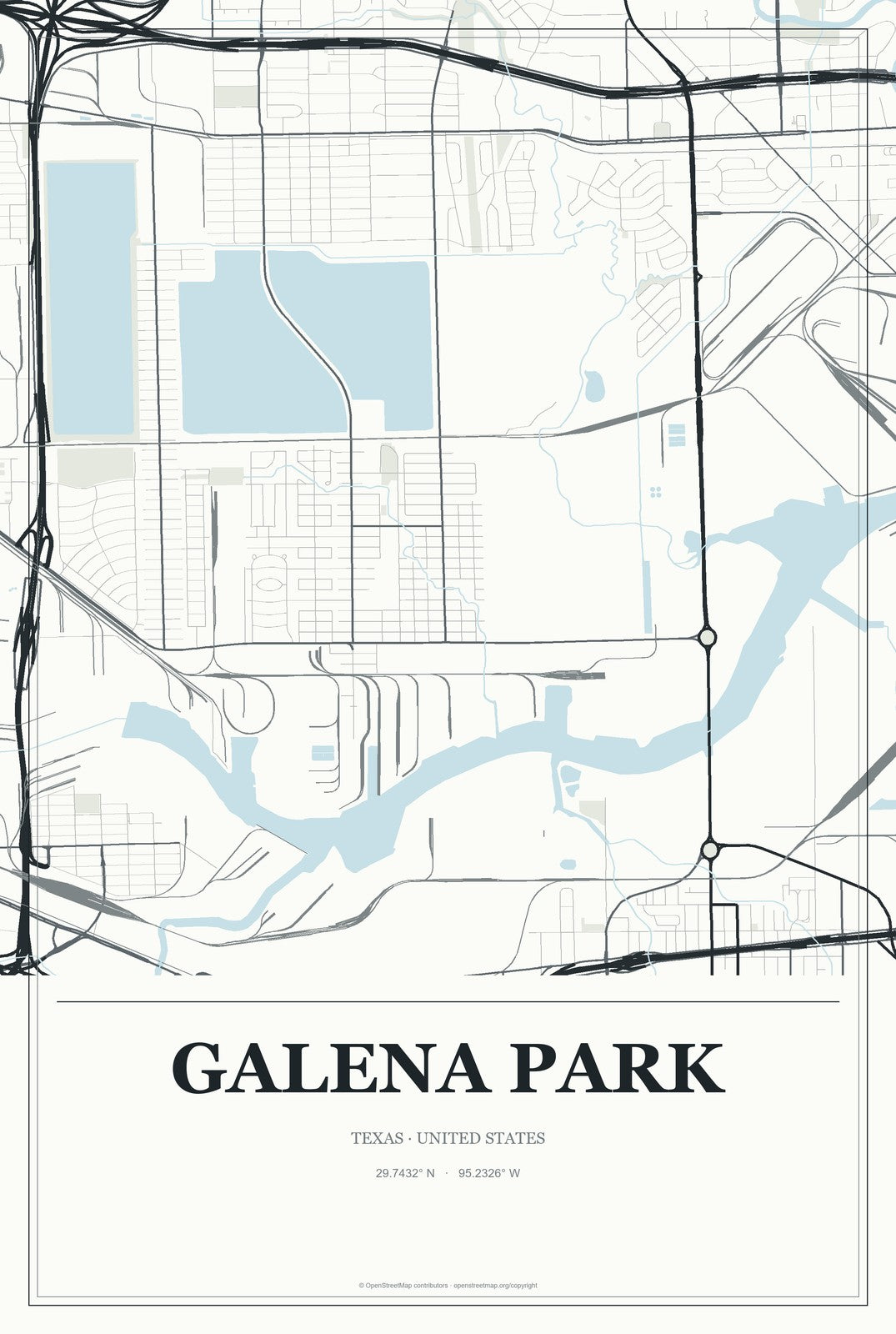 Galena Park, Texas City Map Aluminum Sign in Gallery Air style