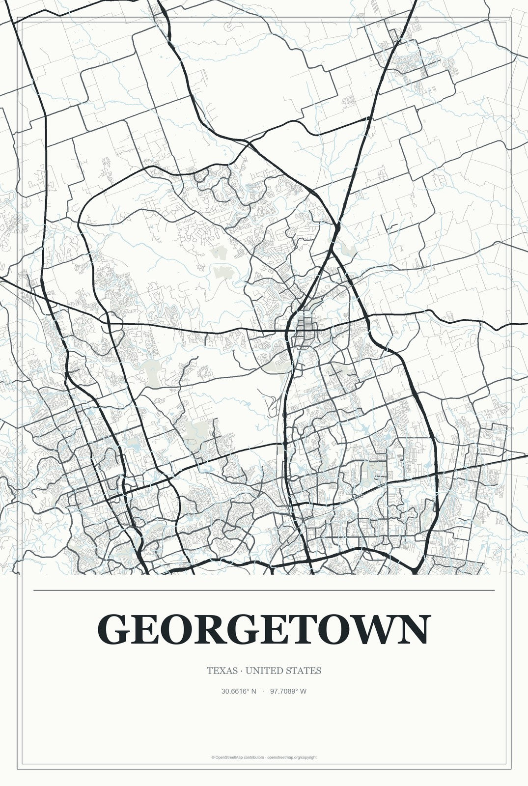 Georgetown, Texas City Map Aluminum Sign in Gallery Air style