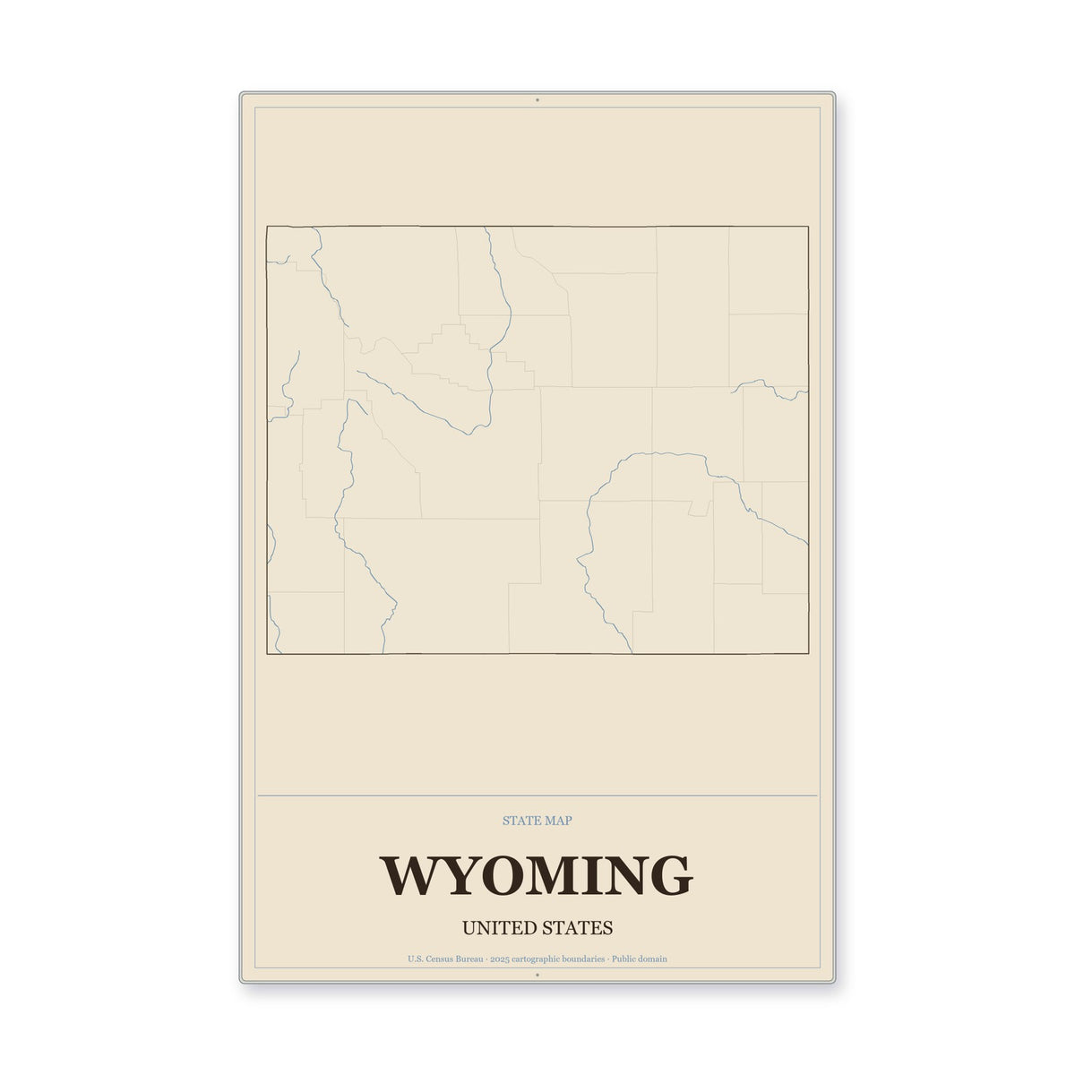 Wyoming state map aluminum sign in Heritage Nautical style