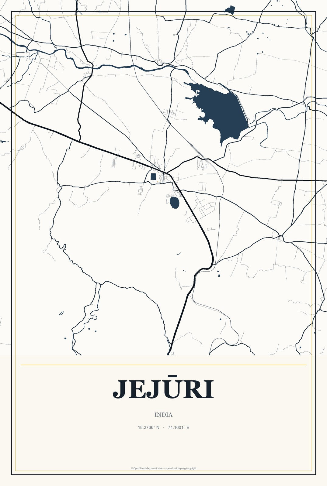 Jejūri, India City Map Aluminum Sign in Citrine Modern style