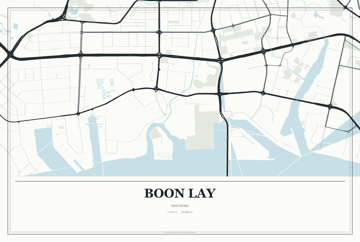 Boon Lay, Singapore City Map Aluminum Sign in Gallery Air style