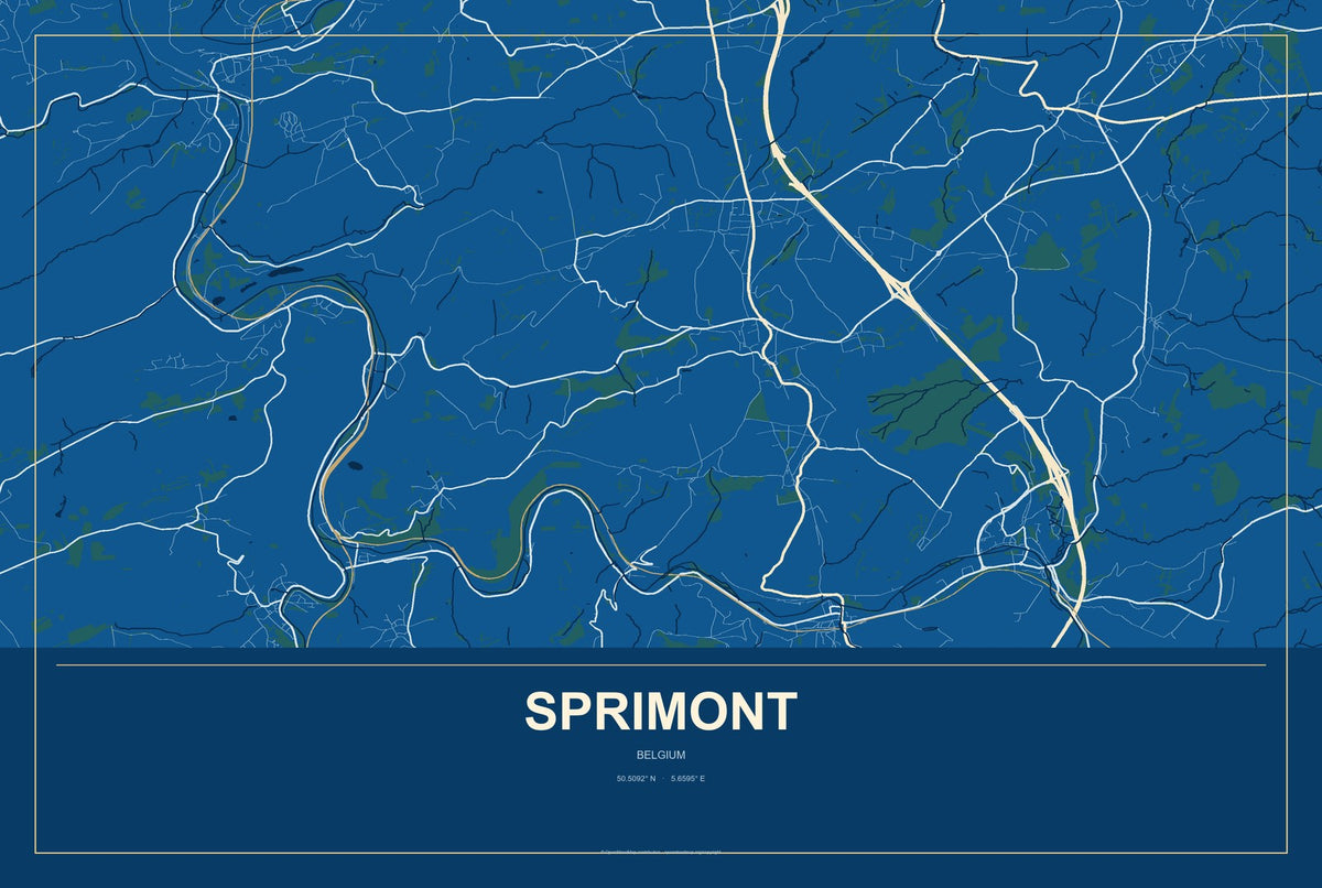 Sprimont, Belgium City Map Aluminum Sign in Harbor Cobalt style