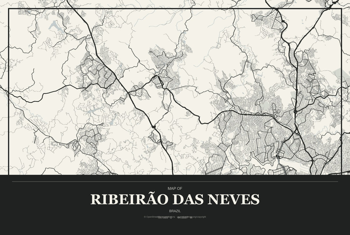 Ribeirão das Neves, Brazil City Map Aluminum Sign in Museum Plaque style