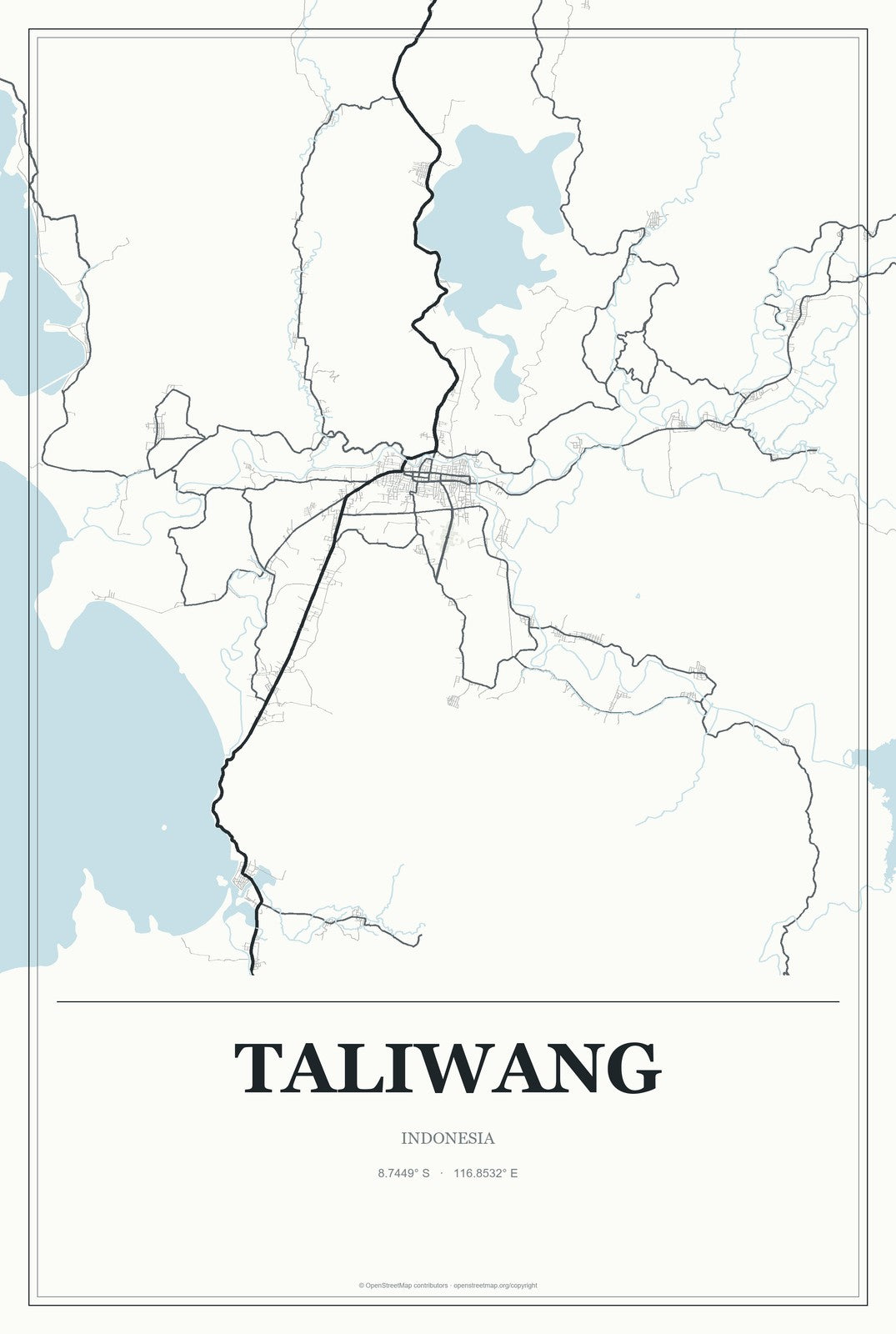 Taliwang, Indonesia City Map Aluminum Sign in Gallery Air style