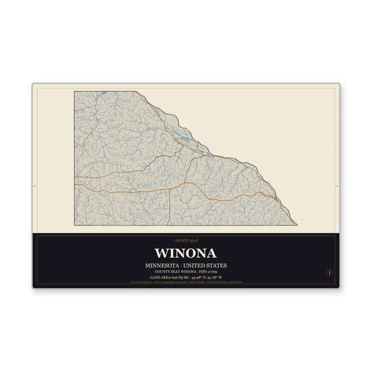 Winona County, Minnesota Map Aluminum Sign in Museum Plaque style