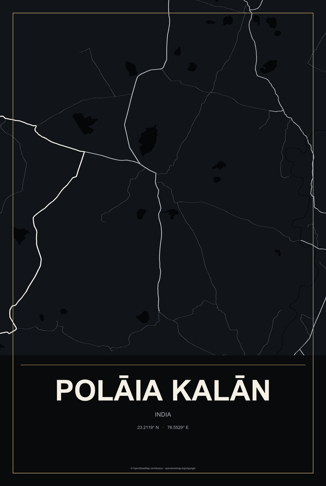 Polāia Kalān, India City Map Aluminum Sign in Metropolitan Noir style
