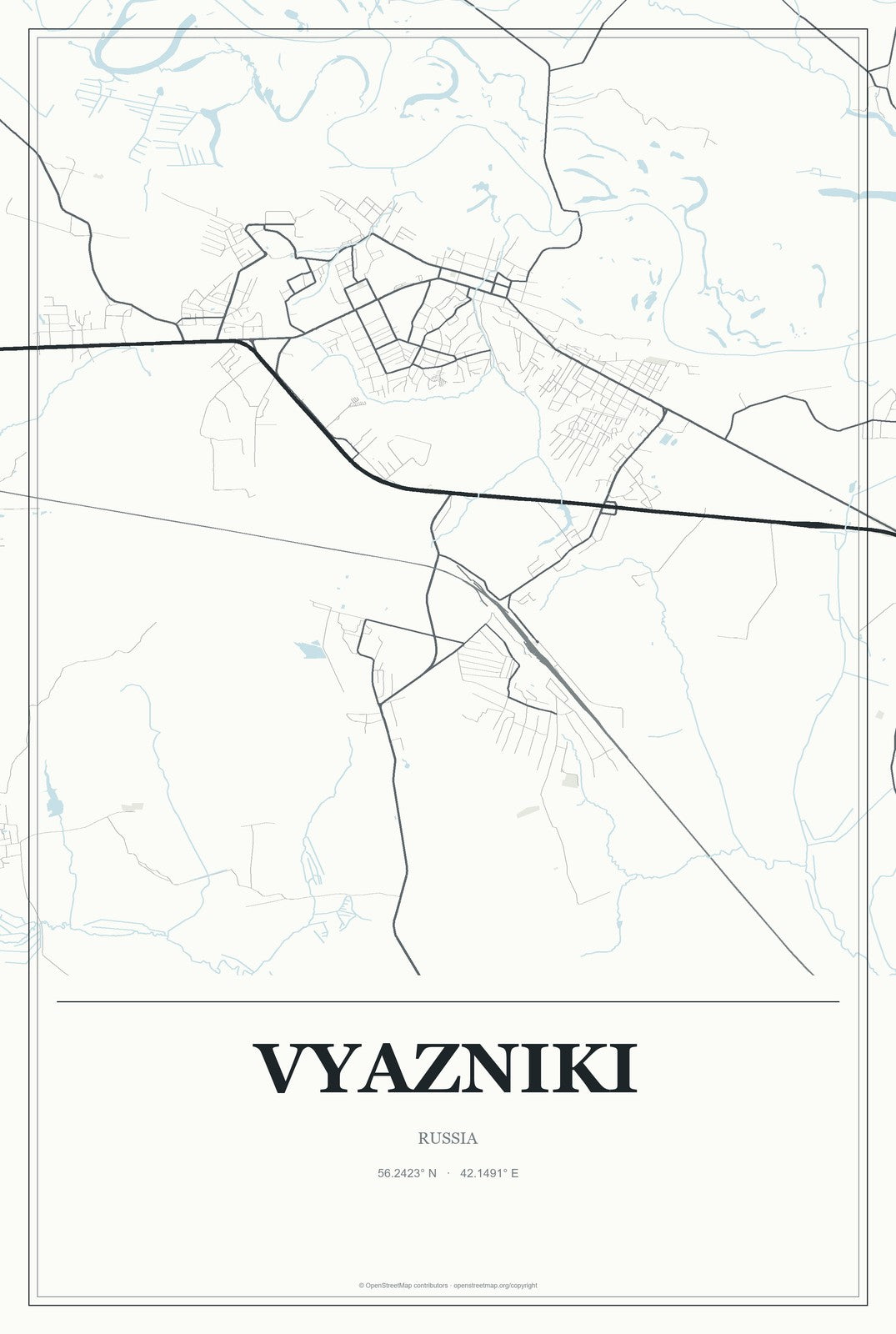 Vyazniki, Russia City Map Aluminum Sign in Gallery Air style