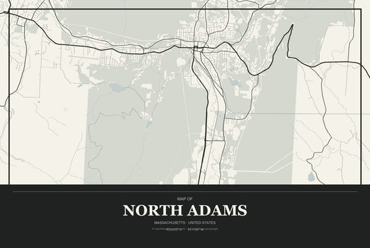 North Adams, Massachusetts City Map Aluminum Sign in Museum Plaque style