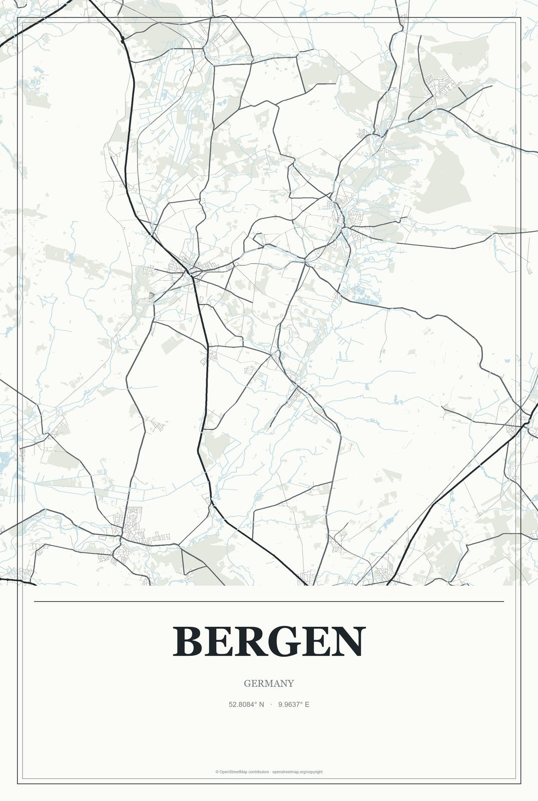 Bergen, Germany City Map Aluminum Sign in Gallery Air style