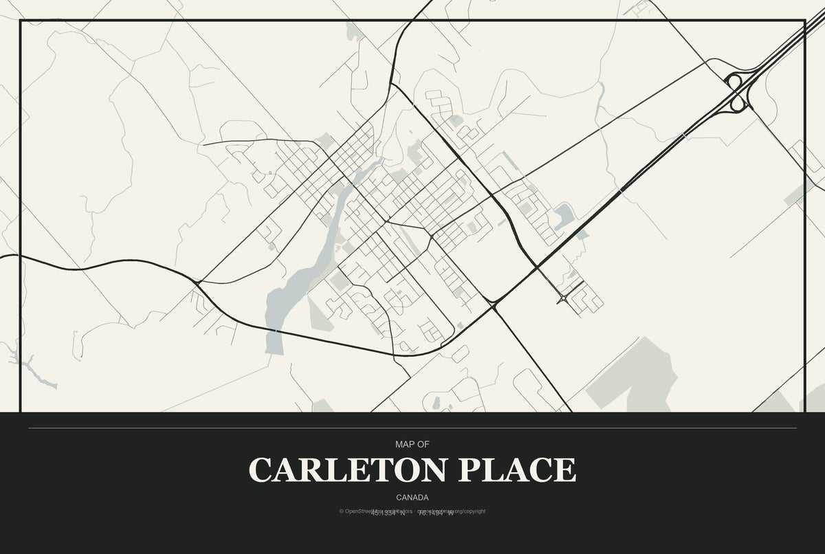 Carleton Place, Canada City Map Aluminum Sign in Museum Plaque style