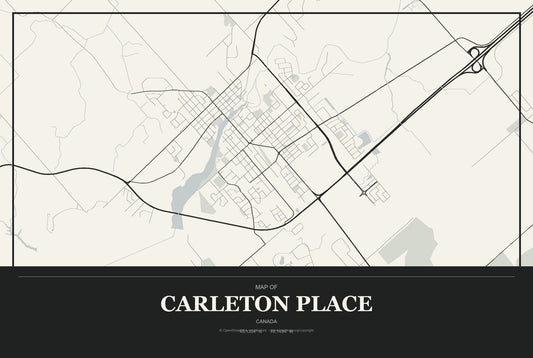Carleton Place, Canada City Map Aluminum Sign in Museum Plaque style