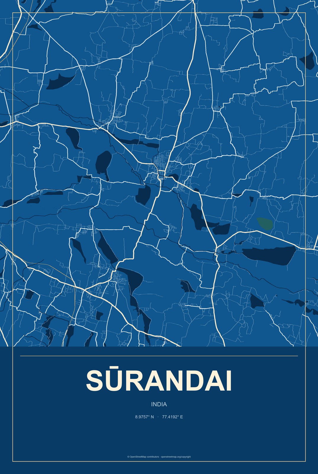 Sūrandai, India City Map Aluminum Sign in Harbor Cobalt style