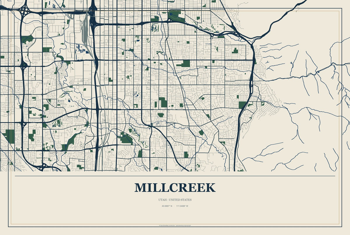 Millcreek, Utah City Map Aluminum Sign in Coastal Cutout style