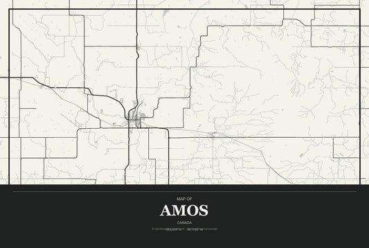Amos, Canada City Map Aluminum Sign in Museum Plaque style