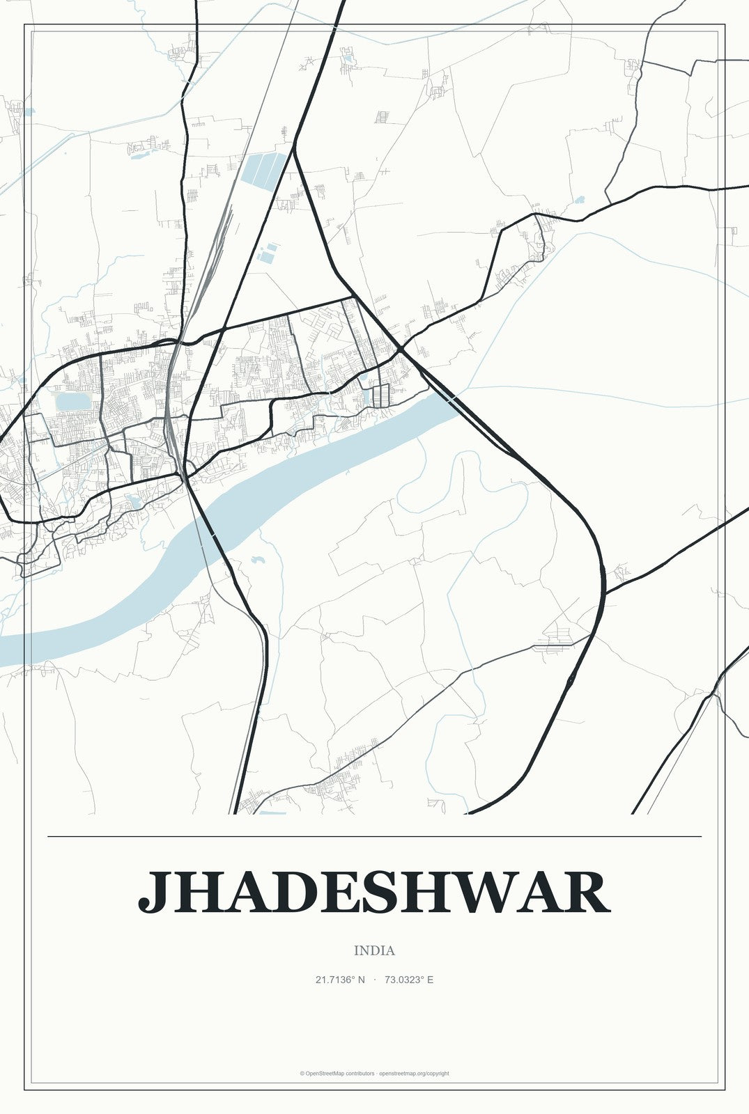 Jhadeshwar, India City Map Aluminum Sign in Gallery Air style