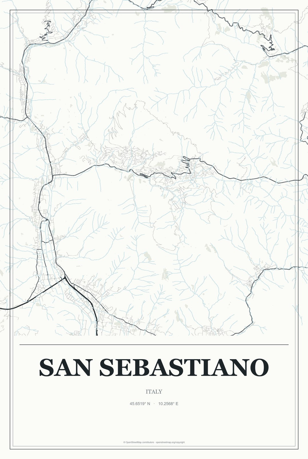 San Sebastiano, Italy City Map Aluminum Sign in Gallery Air style