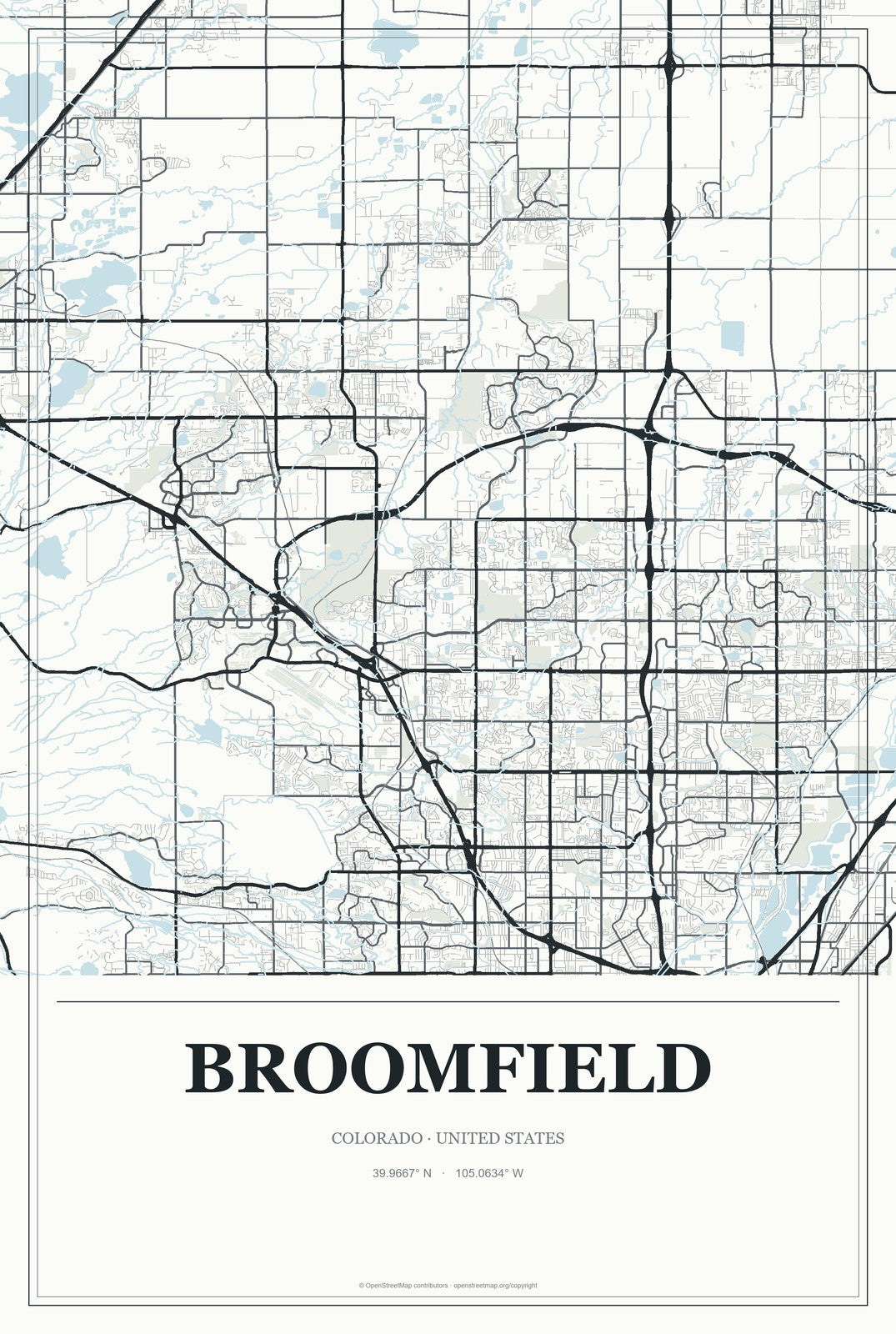 Broomfield, Colorado City Map Aluminum Sign in Gallery Air style