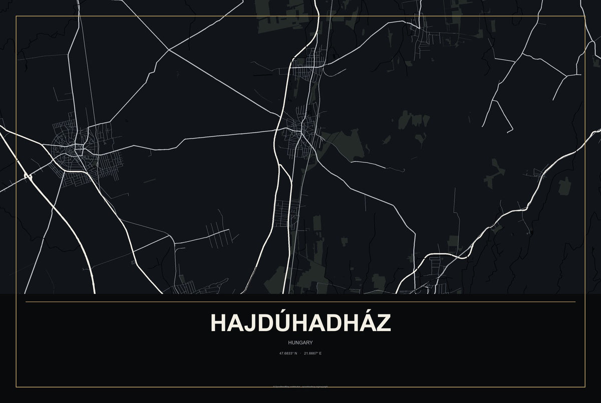 Hajdúhadház, Hungary City Map Aluminum Sign in Metropolitan Noir style