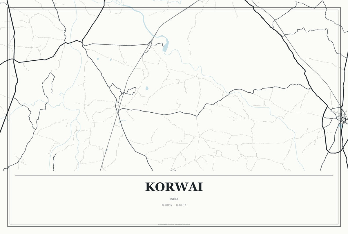 Korwai, India City Map Aluminum Sign in Gallery Air style