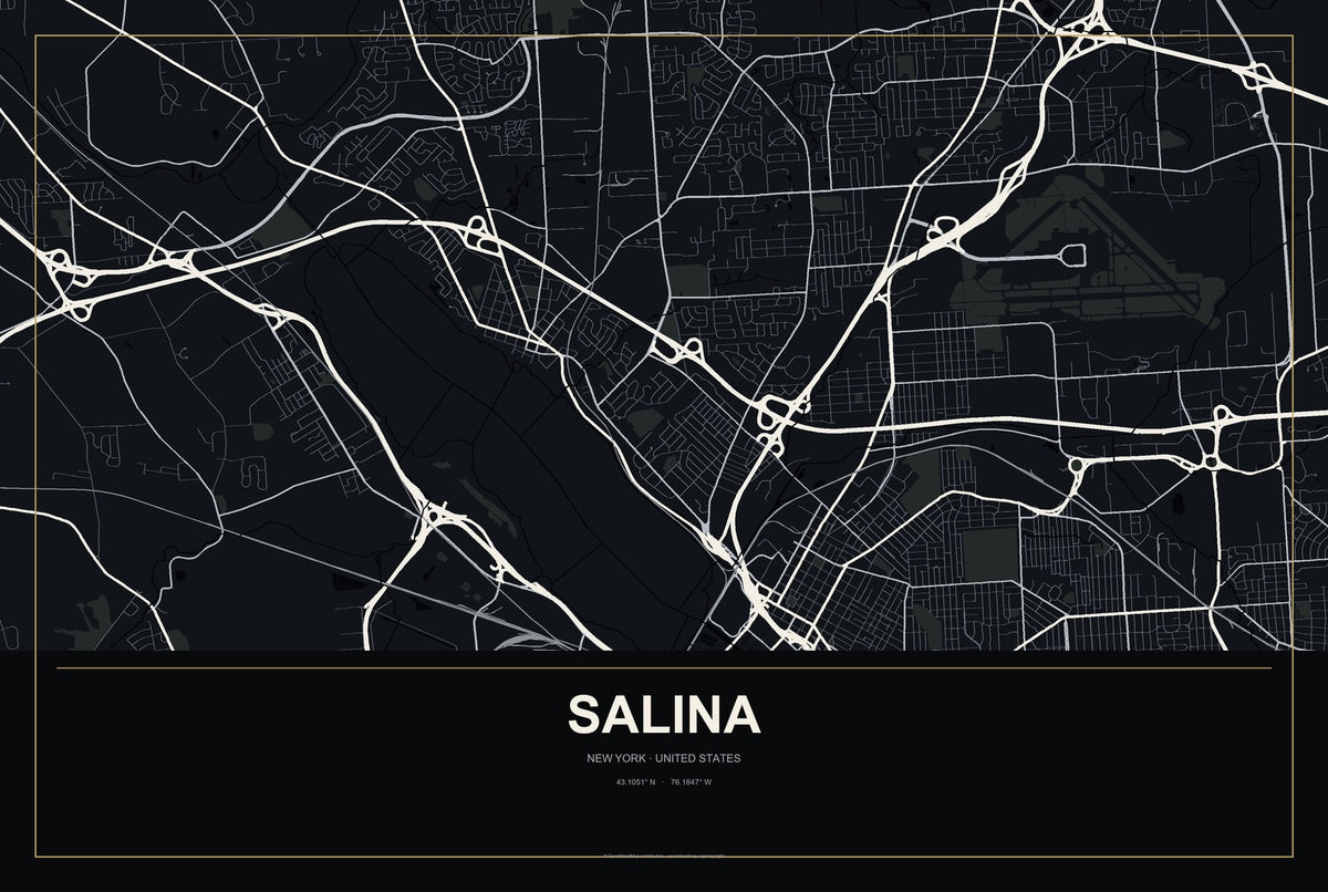 Salina, New York City Map Aluminum Sign in Metropolitan Noir style