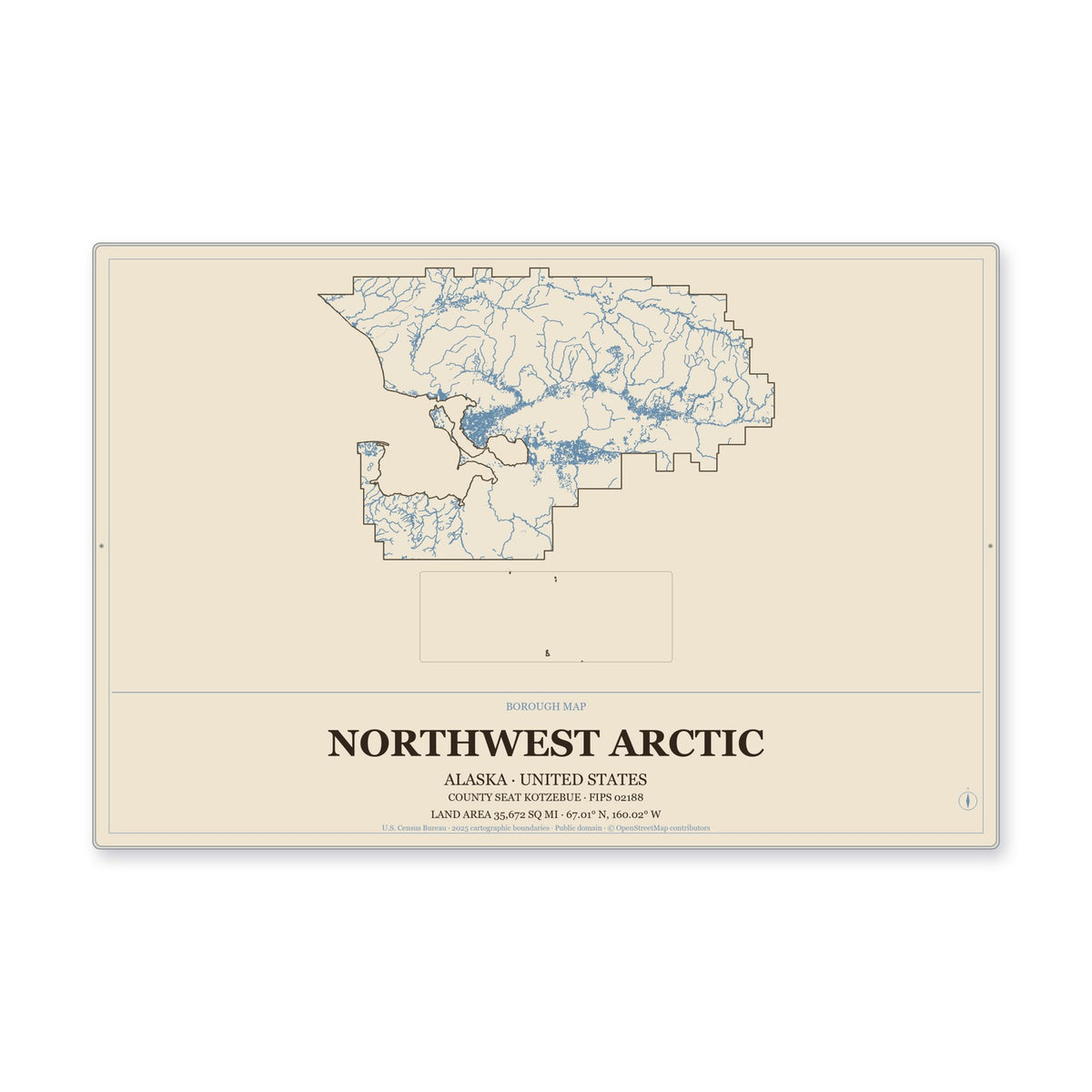 Northwest Arctic Borough, Alaska Map Aluminum Sign in Heritage Nautical style