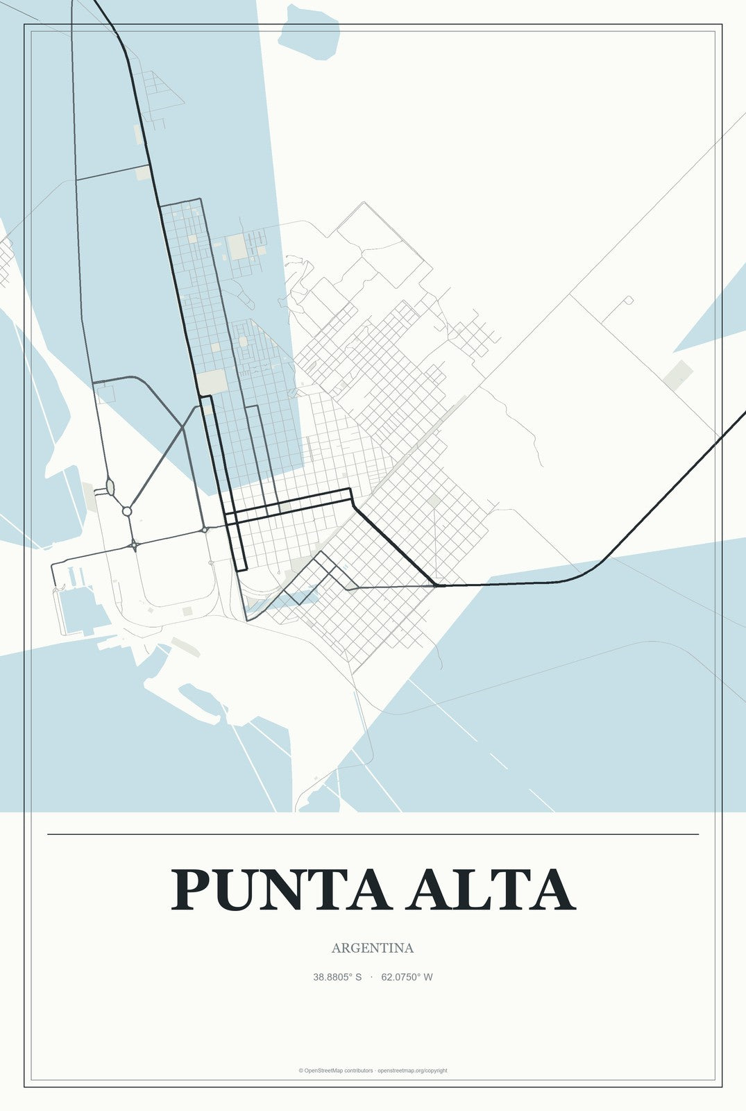 Punta Alta, Argentina City Map Aluminum Sign in Gallery Air style