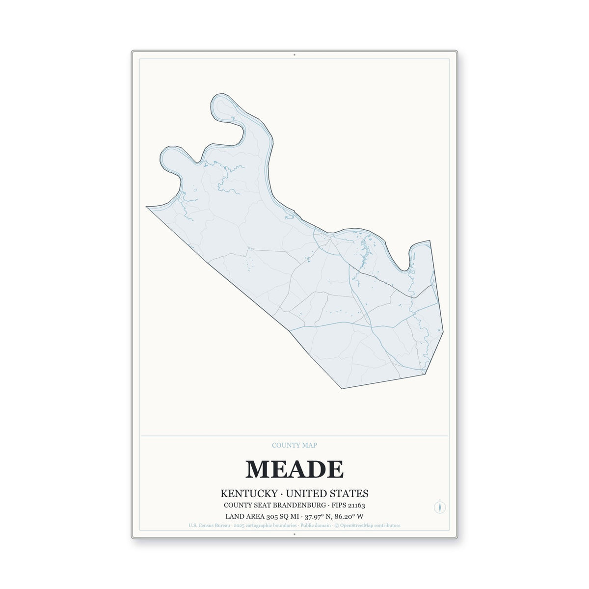Meade County, Kentucky Map Aluminum Sign in Gallery Air style