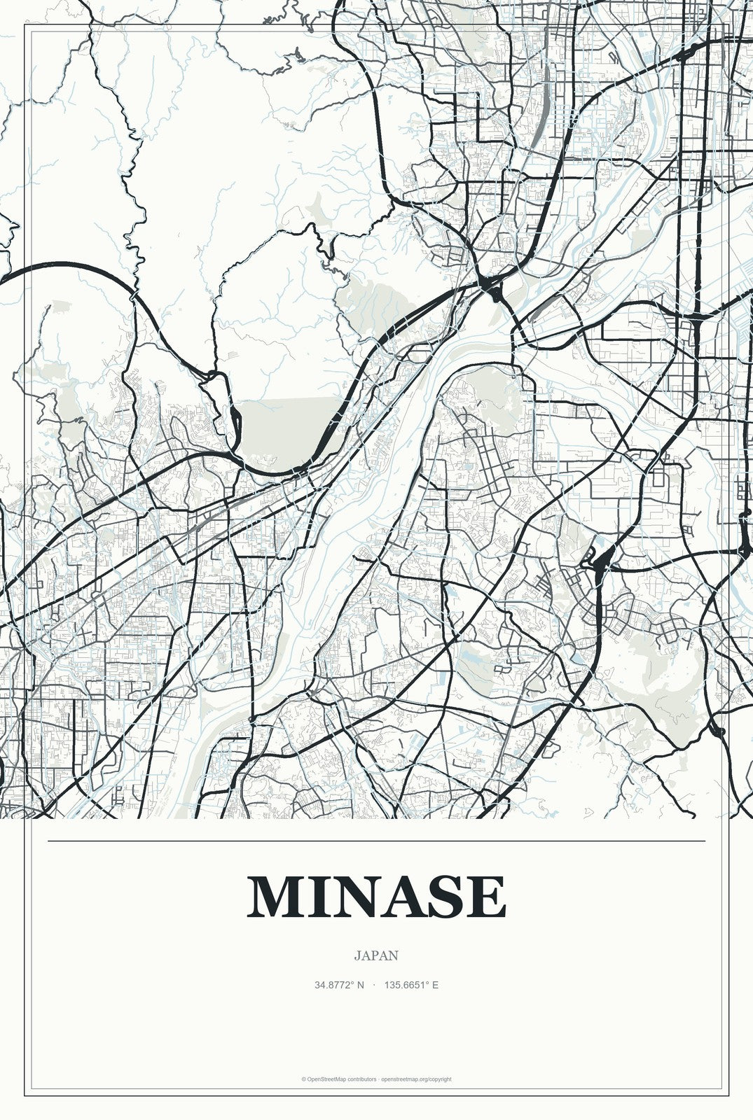 Minase, Japan City Map Aluminum Sign in Gallery Air style