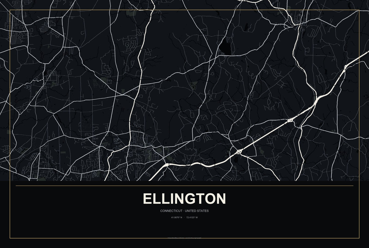 Ellington, Connecticut City Map Aluminum Sign in Metropolitan Noir style