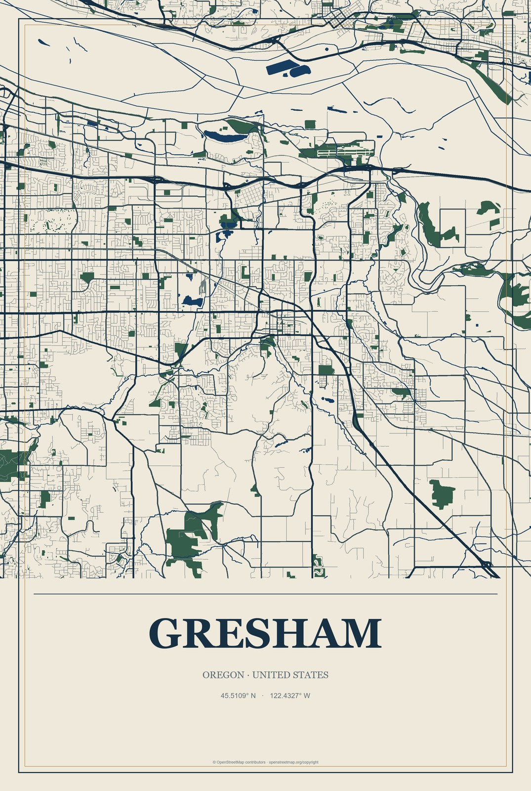 Gresham, Oregon City Map Aluminum Sign in Coastal Cutout style