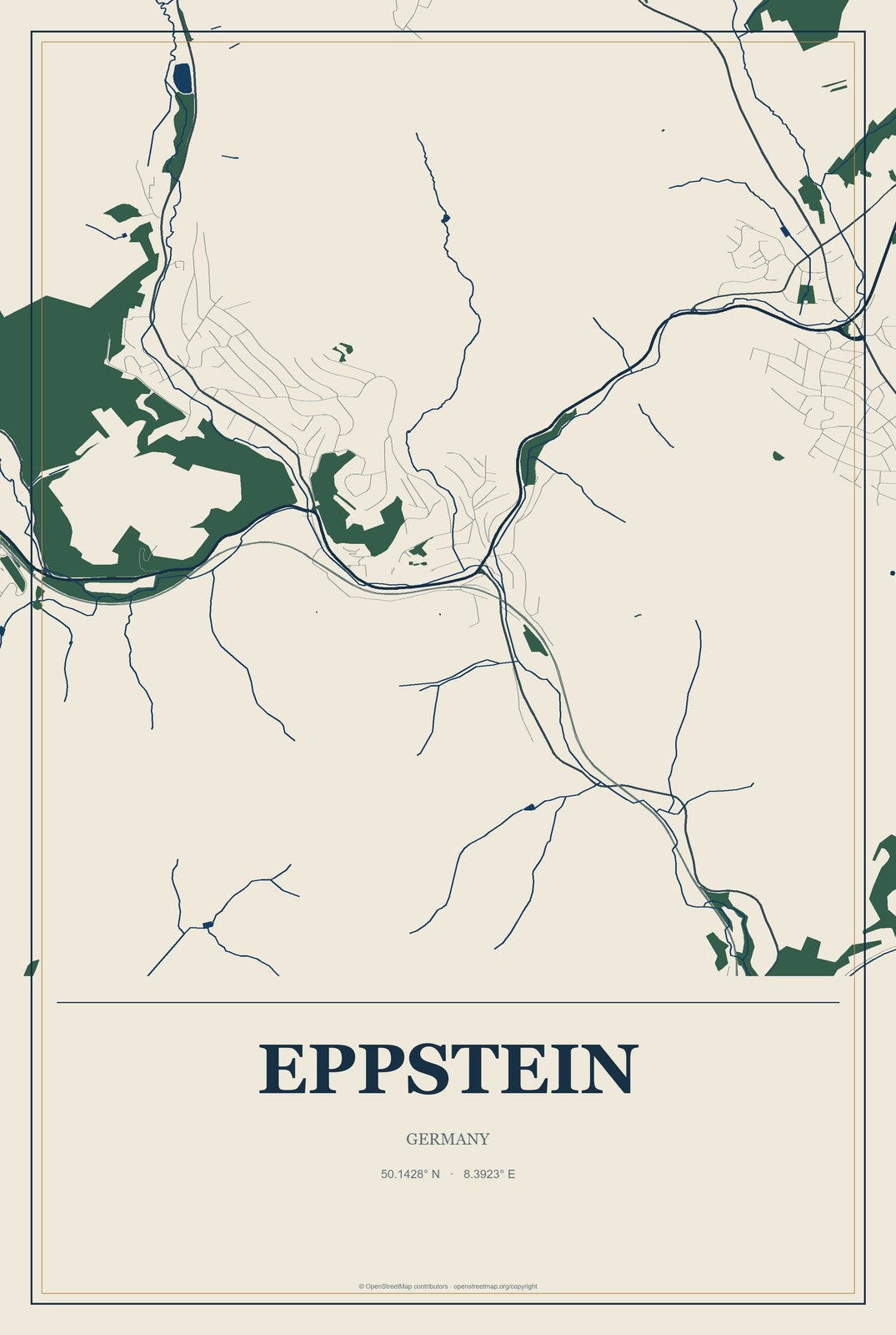 Eppstein, Germany City Map Aluminum Sign in Coastal Cutout style