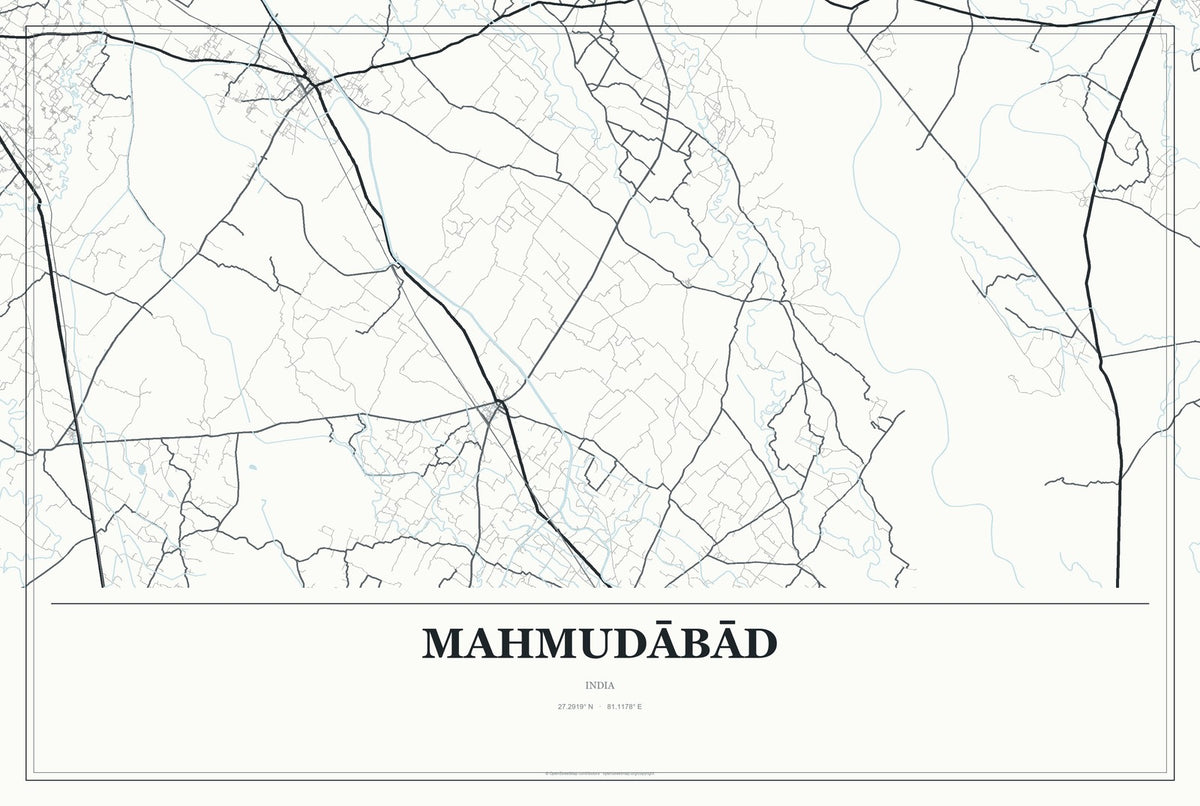 Mahmudābād, India City Map Aluminum Sign in Gallery Air style
