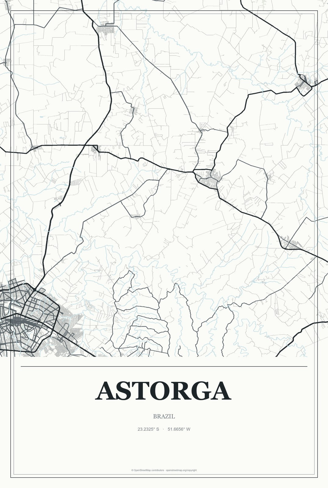 Astorga, Brazil City Map Aluminum Sign in Gallery Air style