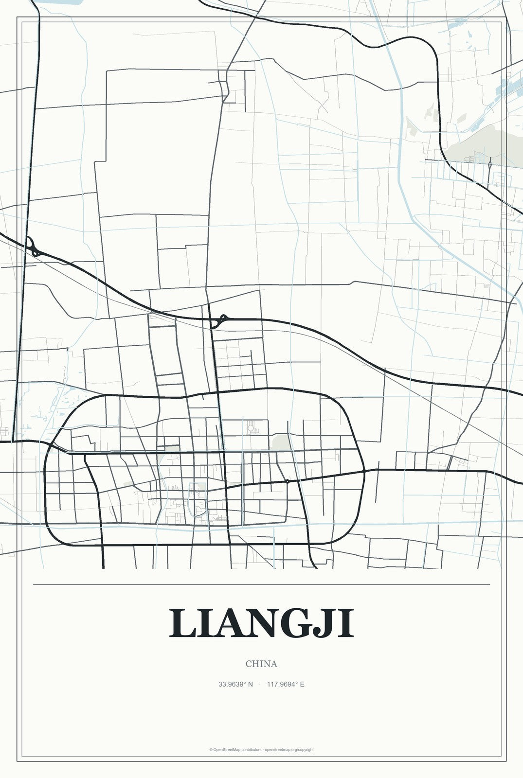 Liangji, China City Map Aluminum Sign in Gallery Air style