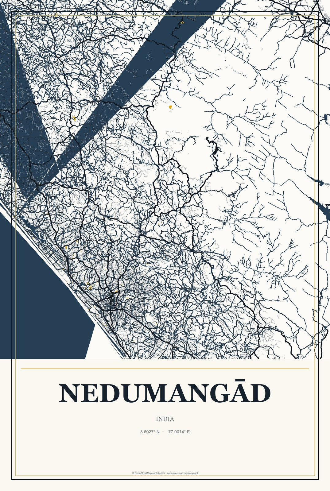 Nedumangād, India City Map Aluminum Sign in Citrine Modern style